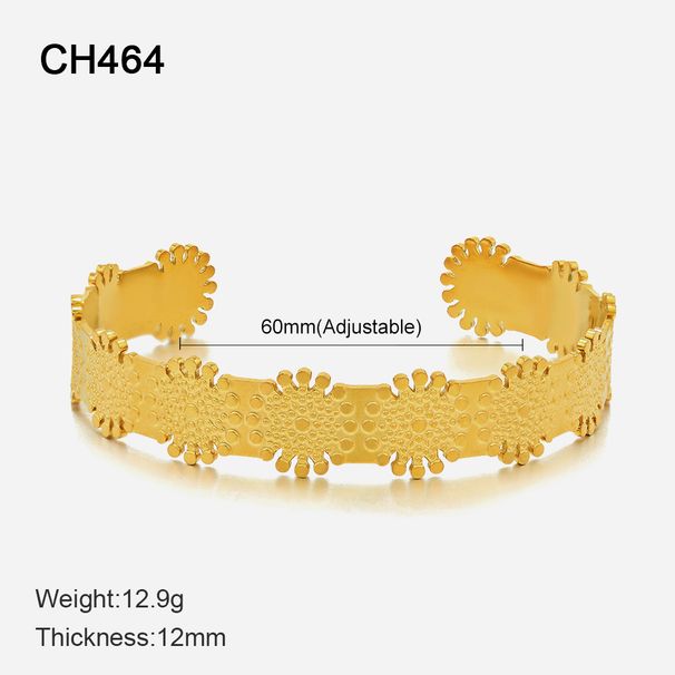 Bracciale unisex in acciaio inossidabile a forma di C in oro, temperamento femminile, versatile, con dodici fiori cuciti, gioiello_voghion.com