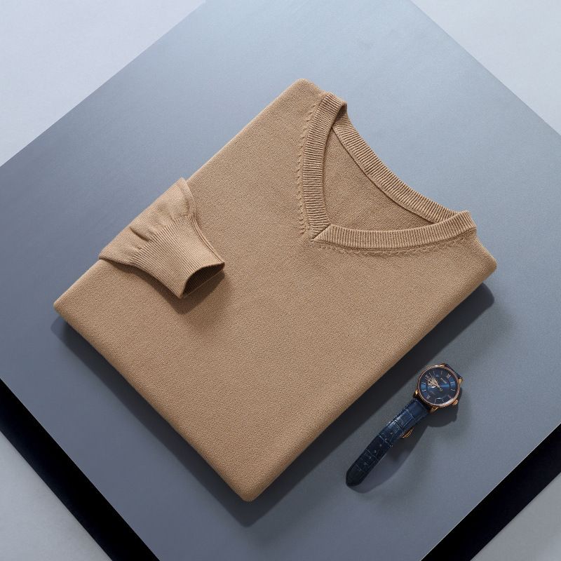 Maglione da uomo con scollo a V, autunno e inverno, taglie forti, maglia basic a maniche lunghe_voghion.com