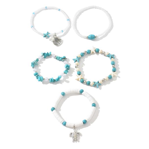 Handgewebtes türkisfarbenes Perlenarmband Großhandelsarmband für Damen im Sommer-Strandurlaubsstil mit Schildkrötenpanzer-Anhänger_voghion.com