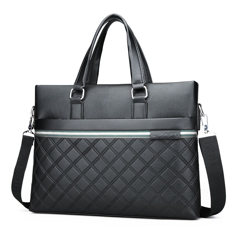 New Diamond Pattern Fashion Men's Horizontal Handbag Single Shoulder Crossbody Business Laptop Bag_voghion.com