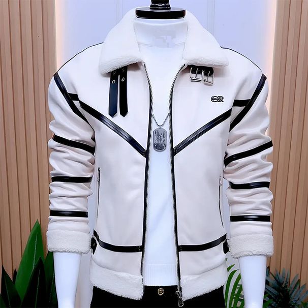 Men's Clothing Winter Jacket Deerskin Plus Velvet Thick Warm Lapel Slim Short Casual Top Coat_voghion.com