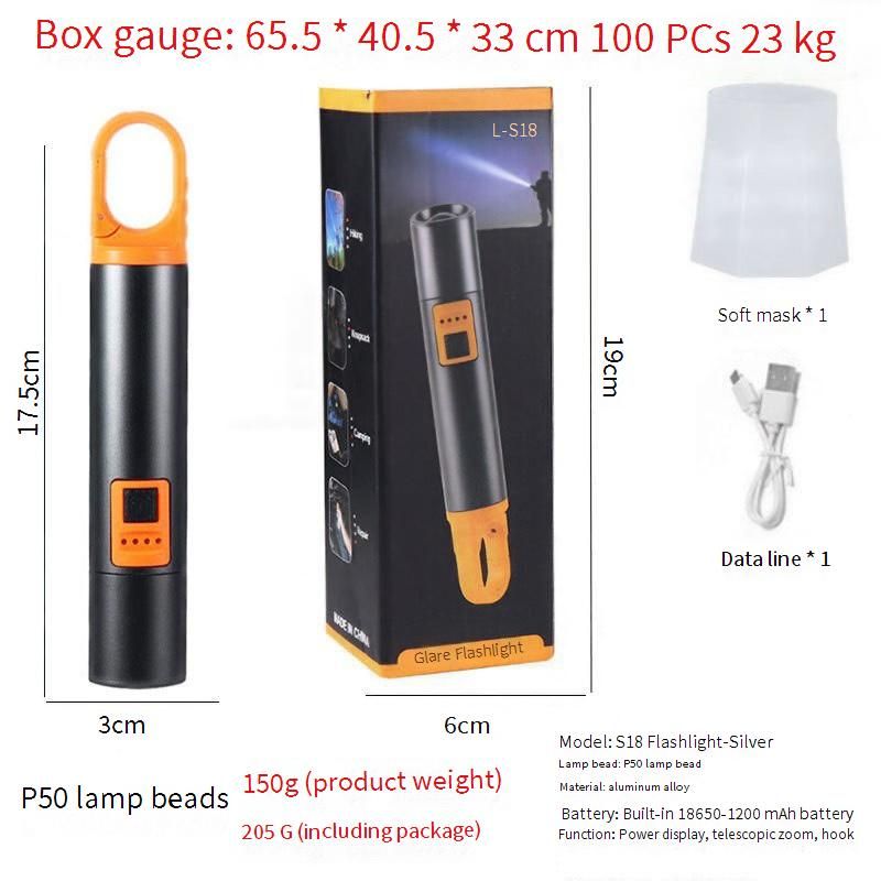 Lanterna de alta potência com zoom de 2000 lúmens - Luz tática de liga de alumínio com gancho para camping, caminhadas e uso de emergência (recarregável e à prova d'água)_voghion.com