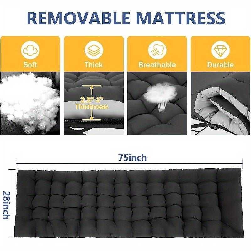 Catre plegable extragrande de camping, color negro, 190 cm de largo x 71 cm de ancho x 37 cm de alto. Cama resistente con bolsa de transporte. Catre portátil de viaje Oxford doble._voghion.com