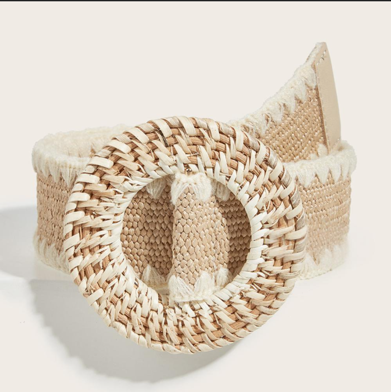 Women's Belts Summer Hand Woven Pp Grass Buckle Ladies Beach Outerwear Braided Cotton Rope Belt_voghion.com