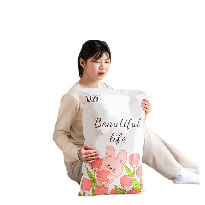 Vacuum Storage Bags For Clothes & Blankets - 2-in-1 Compression Bags With Pump, Pink Rabbit Design (Space Saving Storage Solution)​​_voghion.com