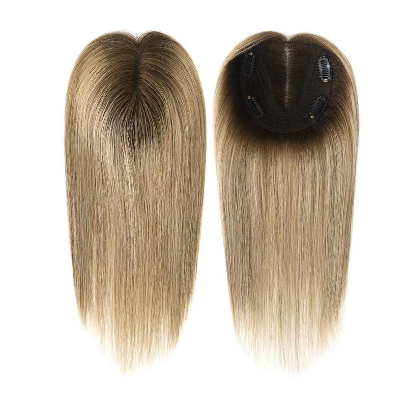 Durable Lace Center 100% Human Hair Topper For Women, Hair Top Pieces 4 Clips In Topper Ombre Color #T106 Hair Length 12 Inches_voghion.com