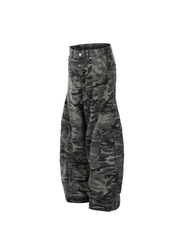 Retro Camo Utility Overalls For Men - Loose Fit Cargo Pants With Reverse Wear Design, Streetwear & Workwear Style_voghion.com