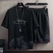 Men's Large Size Sports Leisure Suit Men's Loose Printed Short-Sleeved T-Shirt With Five-Point Shorts_voghion.com