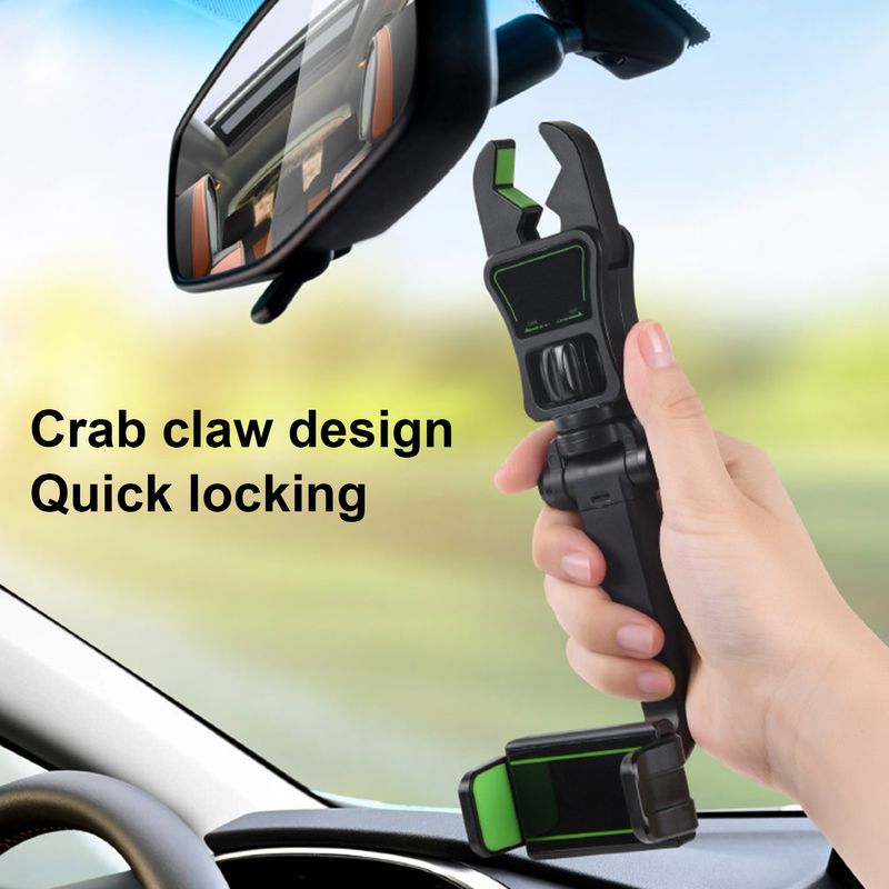 Kunjiuyou Suporte para celular Universal Ajustável Primeira pessoa Visão Espelho retrovisor do carro Fivela de telefone Clipe para cozinha-Preto_voghion.com