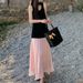 Fairy Gentle Style For Women Summer 2025 New Black Ribbon Vest High Waist Draped Skirt Two-Piece Set_voghion.com