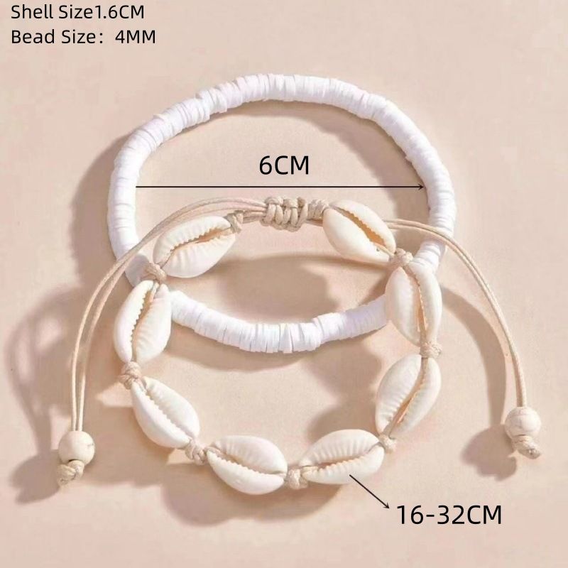 Fußkettchen im neuen böhmischen Stil, Muschel, gewebt, geknotet, zweiteiliges Set, handgefertigter Fußschmuck mit Perlen_voghion.com