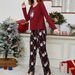 Pigiama comodo per autunno e inverno, completo da donna con pantaloni a maniche lunghe e Babbo Natale, due pezzi_voghion.com