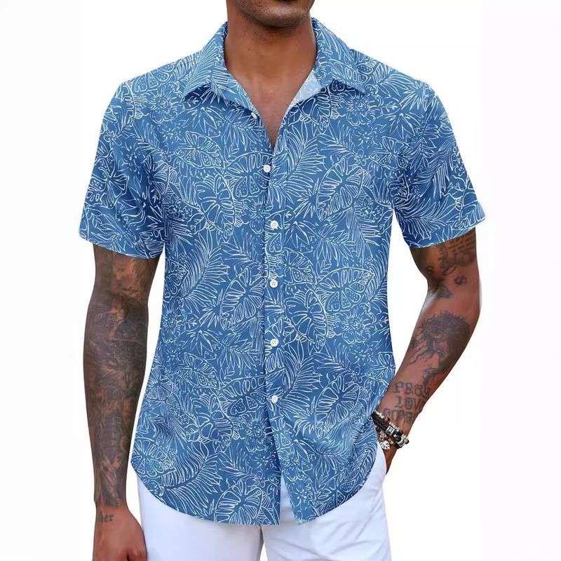 Camicia a maniche corte con risvolto hawaiano, stampa 3D, per uomo_voghion.com