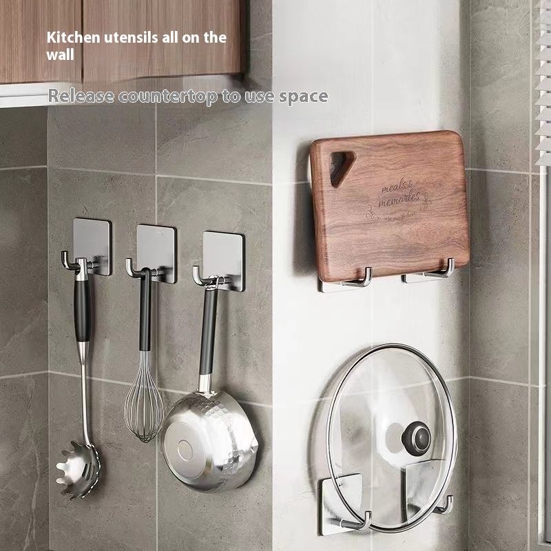 Ouxin Stainless Steel Hook Adhesive Strong Load-bearing No-drill Wall-mounted Kitchen Gadgets Wall Storage_voghion.com