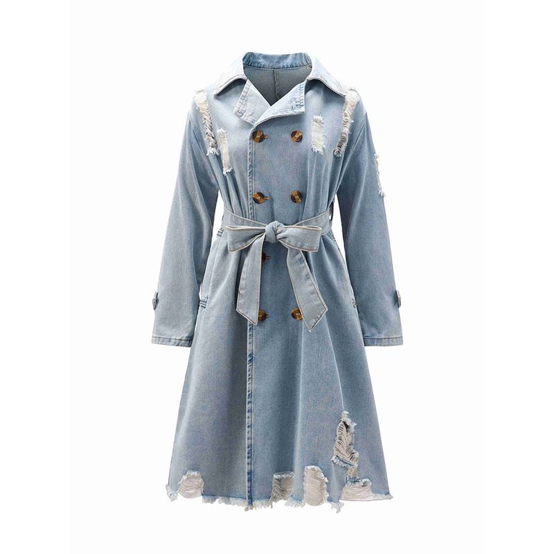Giacca a vento in denim retrò da donna di media lunghezza sopra il ginocchio. Temperamento in vita_voghion.com