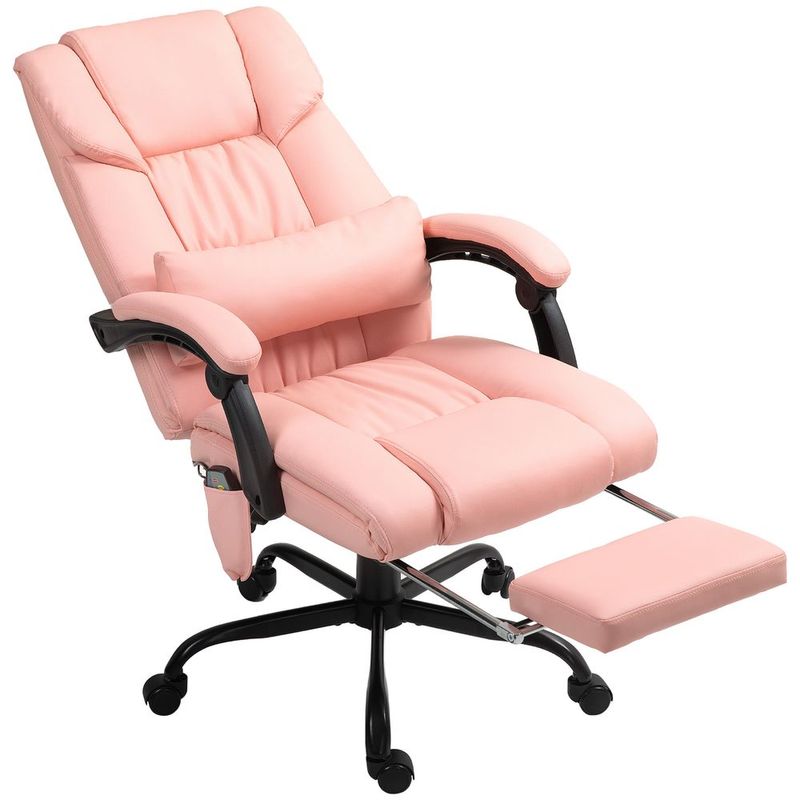 Vinsetto Massage Office Chair With 6 Vibrating Points, High Back Reclining Office Chair With Footrest And Remote, Pink_voghion.com