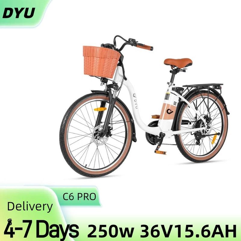 DYU C6 Pro Elektro-Vëlo fir Erwuessener 250W, 26" Pendel-Stad-Stad-E-Vëlo mat Kuerf, 36V 15.6AH_voghion.com