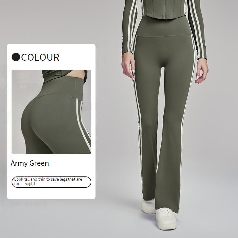 Women's Clothing Flared Yoga Pants Slim Fit High Waist Striped Flared Pants Casual And Versatile Sports Fitness Pants_voghion.com