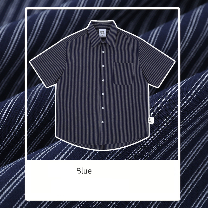 Chemise d'été à rayures verticales pour homme, style rétro, simple et polyvalent, surdimensionnée, en coton, à manches courtes_voghion.com