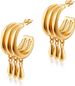 18K Gold Plated Drop Hoop Earrings For Women, Triple Teardrop Dangle Design_voghion.com