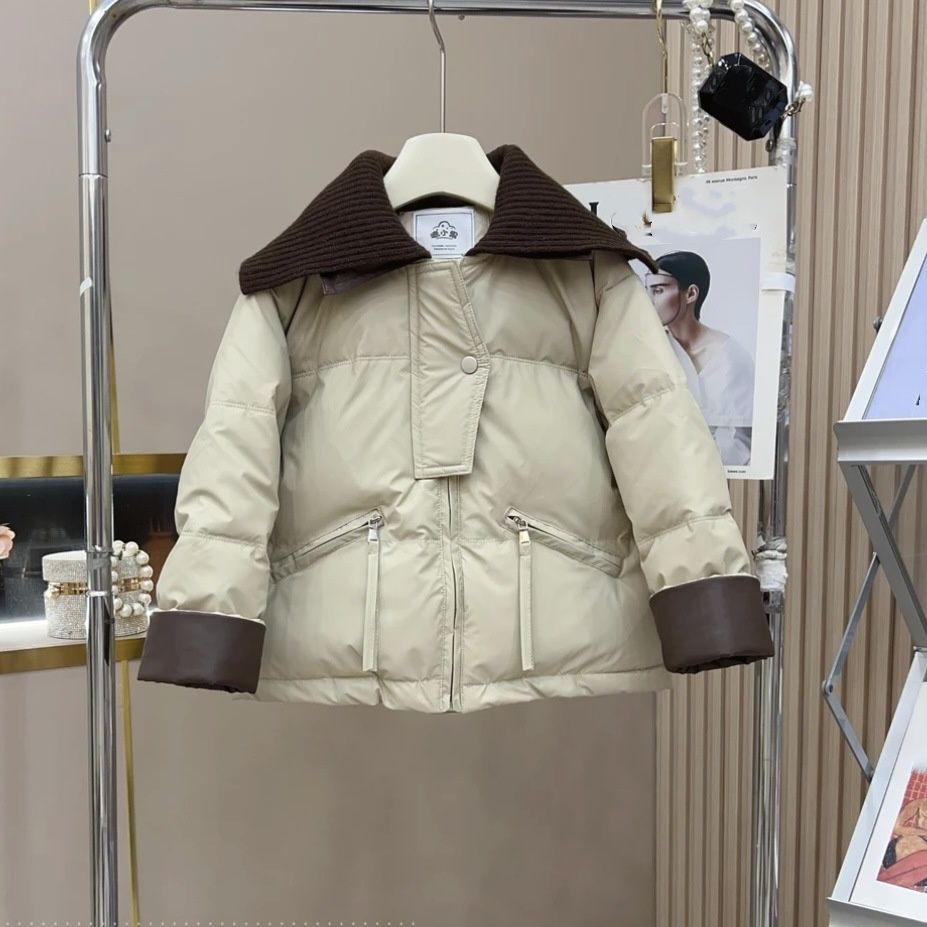 Piumino trapuntato per bambine – Elegante cappotto invernale corto con polsini a coste (età 8-14, cachi)_voghion.com