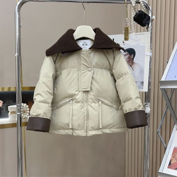 Piumino trapuntato per bambine – Elegante cappotto invernale corto con polsini a coste (età 8-14, cachi)_voghion.com