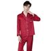 Red couple sleepwear women spring and autumn, ice silk long sleeved suit men in plus size, leopard print home clothes_voghion.com