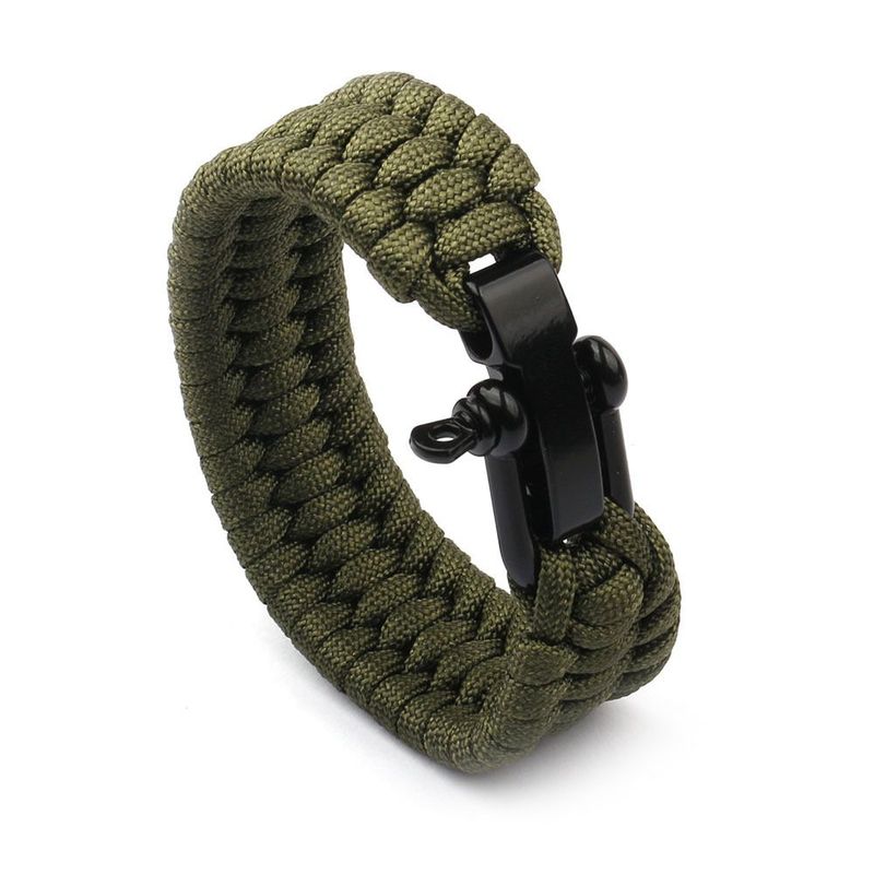 Outdoor Hiking Camping Emergency Seven-Core Paracord Corrugated Braided Black U-Shaped Adjustable Buckle Rescue Bracelet_voghion.com