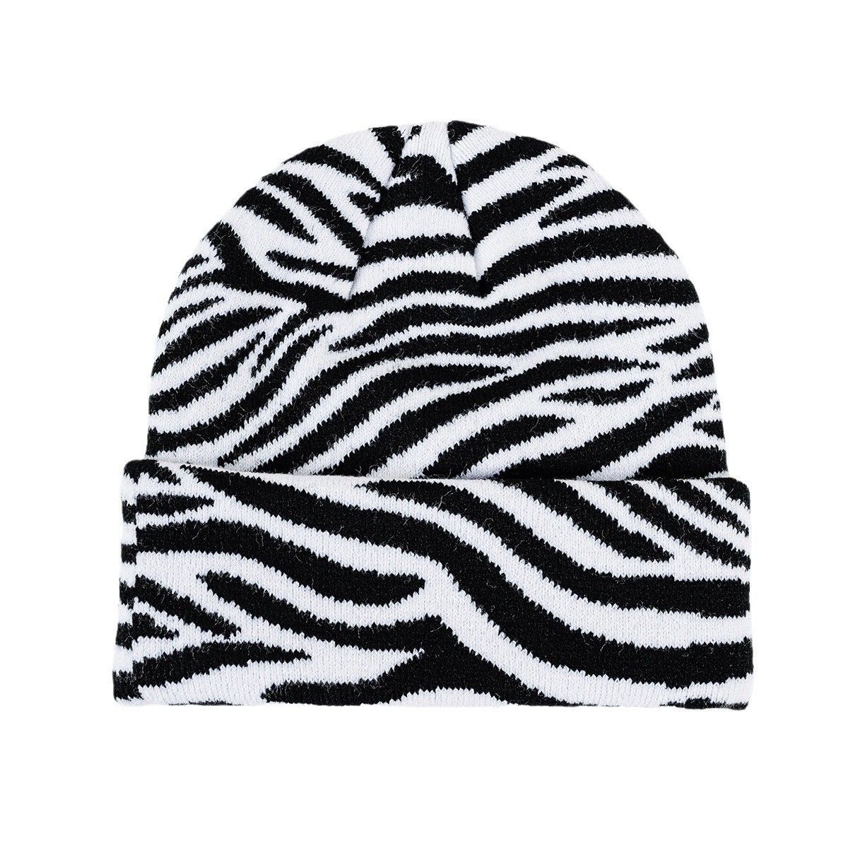 Autumn and winter hat jacquard cow print knitted hat men's and women's leopard print hip-hop pullover hat personalized cold hat_voghion.com