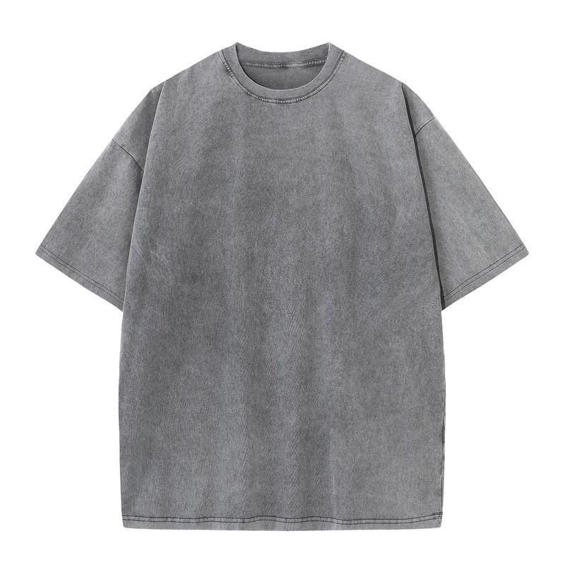 Abbigliamento da uomo T-shirt a maniche corte in puro cotone pesante usurato, T-shirt vintage in cotone con spalle cadenti, lavata in batik, ampia e oversize_voghion.com