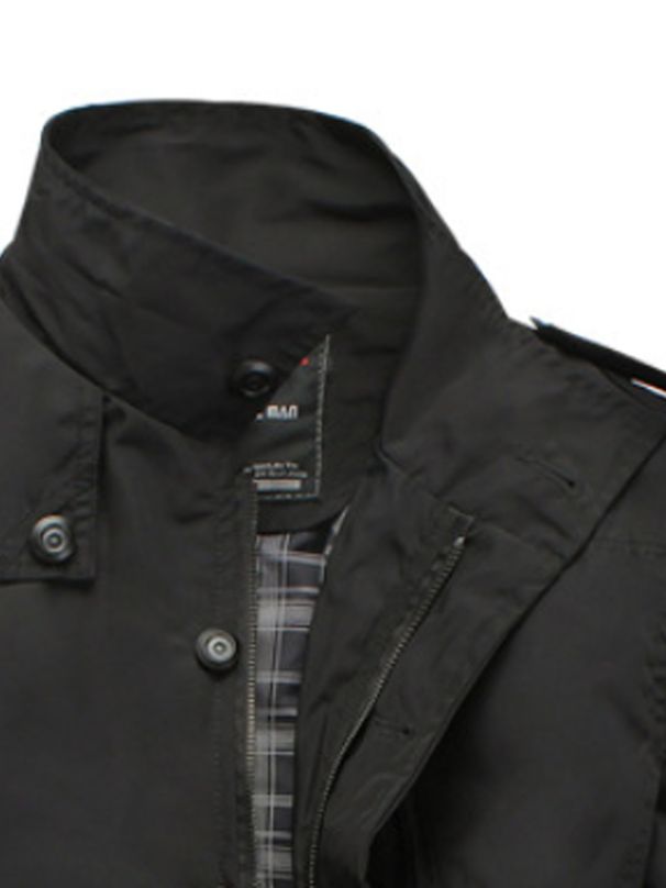 Men's Casual Stand-Up Collar Zipper & Snap Button Jacket - Lightweight Polyester Softshell Coat For Spring/Fall, Regular_voghion.com