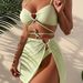 2025 New Ribbed Solid Color Three-Piece Bikini Swimsuit Set_voghion.com