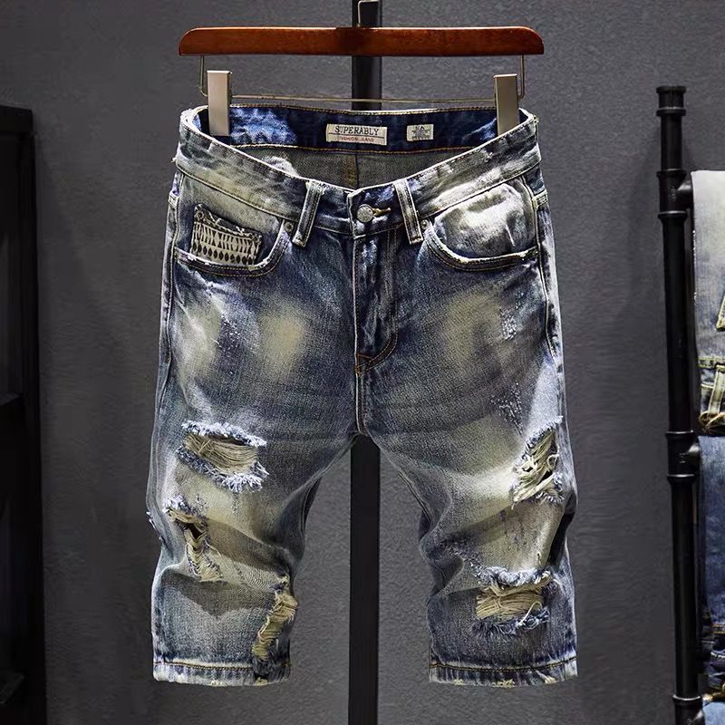 Capris slim fit alla moda e alla moda, in denim da mendicante sottile di Hong Kong, pantaloncini oversize e pantaloncini corti_voghion.com