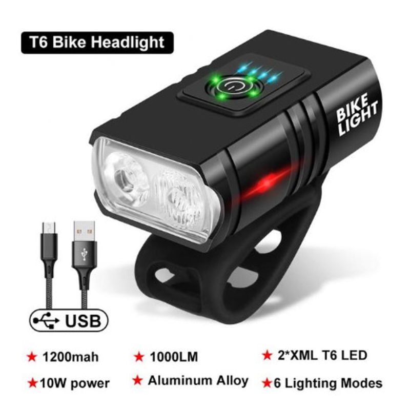Dual T6 Strong Light Long Range With Electric Display Outdoor Riding Light Large Capacity Bicycle USB Charging Headlight_voghion.com