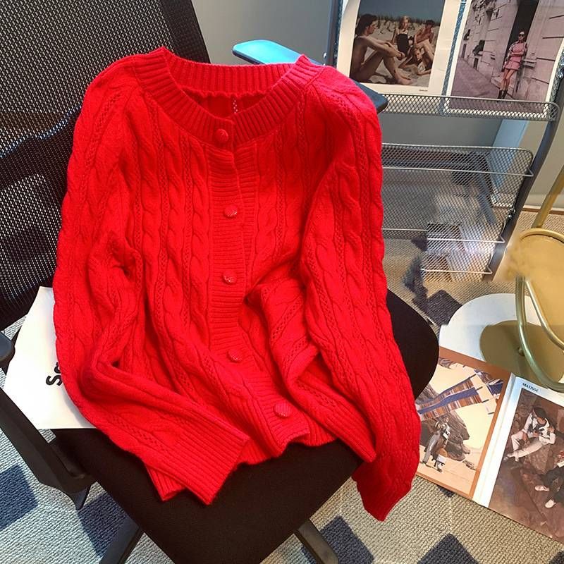 Women's Clothing autumn and winter long sleeved thickened sweater cardigan coat loose lazy style knitted sweater new top_voghion.com