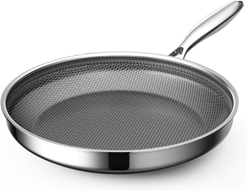 Antihaftbeschichtete Bratpfannen aus Edelstahl, kühl bleibender Griff, PFAS PFOA PTFE-frei, spülmaschinenfest, funktioniert auf Induktion, für alle Herdarten geeignet_voghion.com