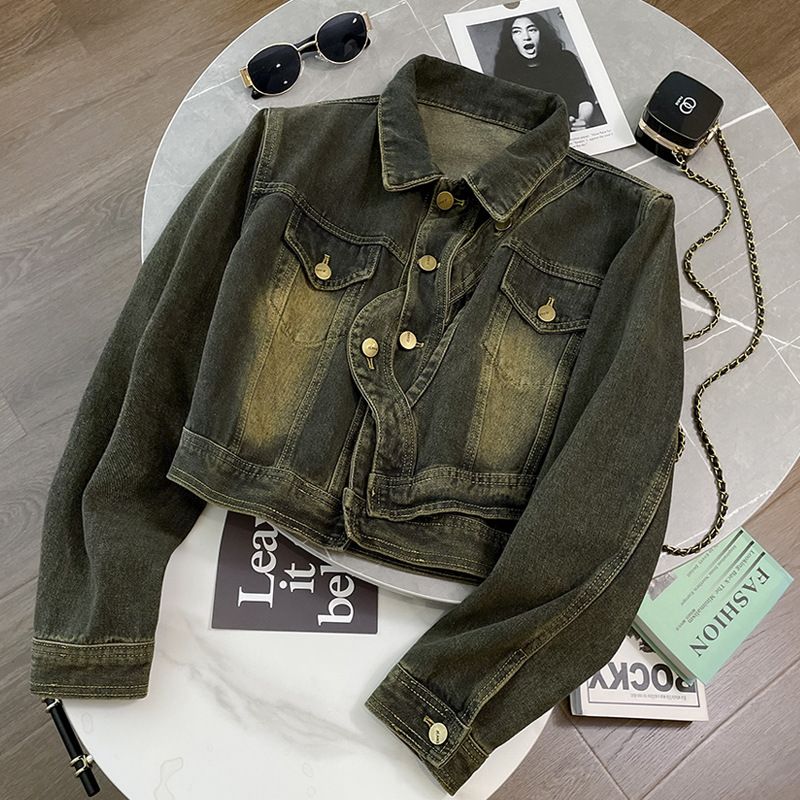 Dameskleding Vintage Casual Losse Denim Korte Jas Dames Elegante Mode Kleine Jas_voghion.com