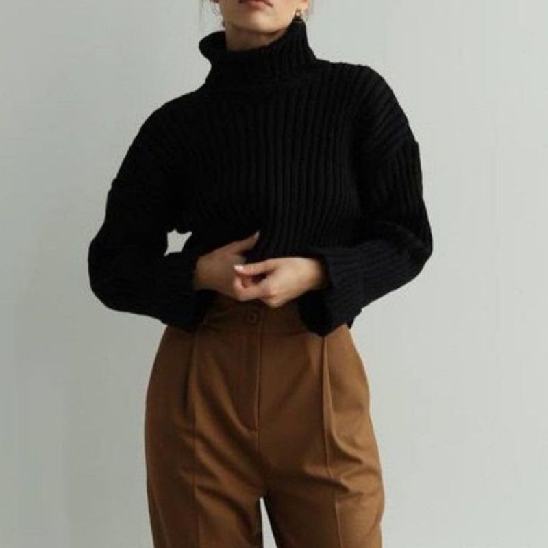 Women's Clothing autumn and winter new threaded long-sleeved short pullover sweater_voghion.com