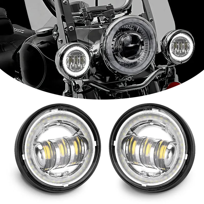 Faróis de neblina LED redondos de 4,5 polegadas e 30 W com luzes diurnas brancas e setas âmbar, modo de luz halo para motocicletas Harley Davidson_voghion.com