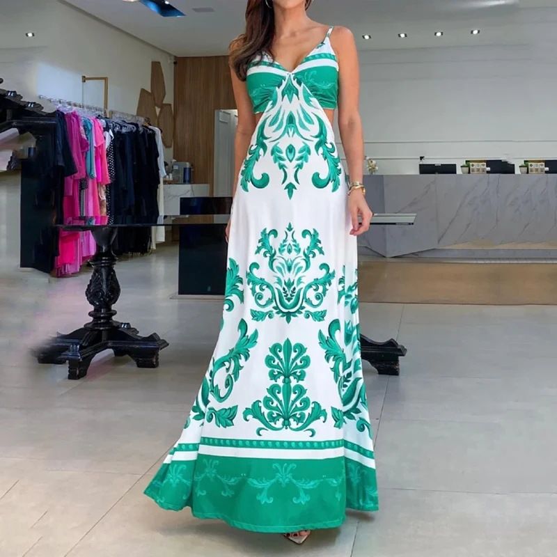 Women's clothing new fashion print sexy tube top backless holiday dress_voghion.com