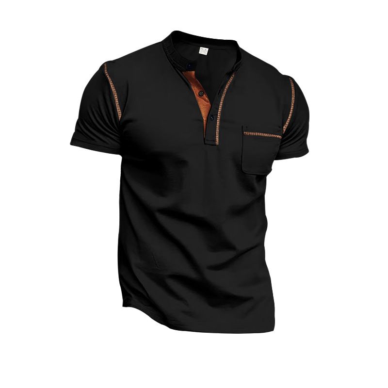 Herrenbekleidung Sommer Neues Herren Henley Shirt Kurzarm Gestreiftes Spleißen Casual Sports Herren Kurzarm_voghion.com
