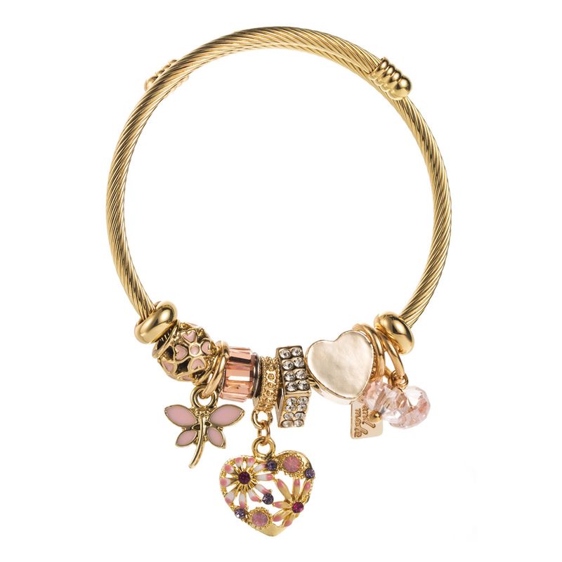 Conjunto de pingente de amor com contas de aço inoxidável e pulseira de abertura ajustável_voghion.com