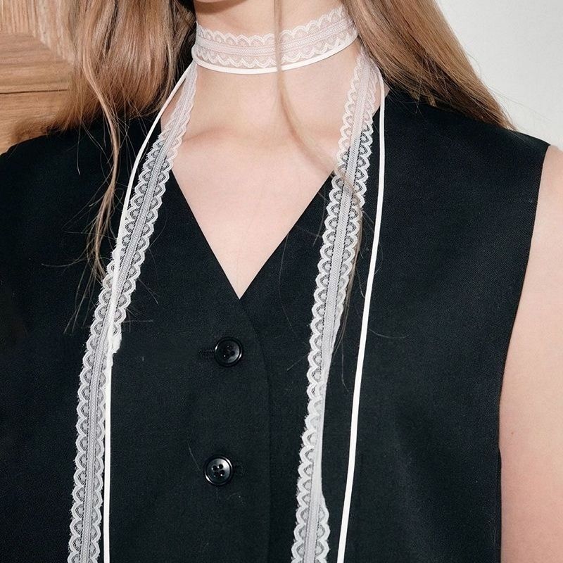 Ins Layered Lace Ribbon Damen Frühling und Sommer Vielseitiger Schlüsselbeinschal Design Sense Choker Slim Neck Strap_voghion.com