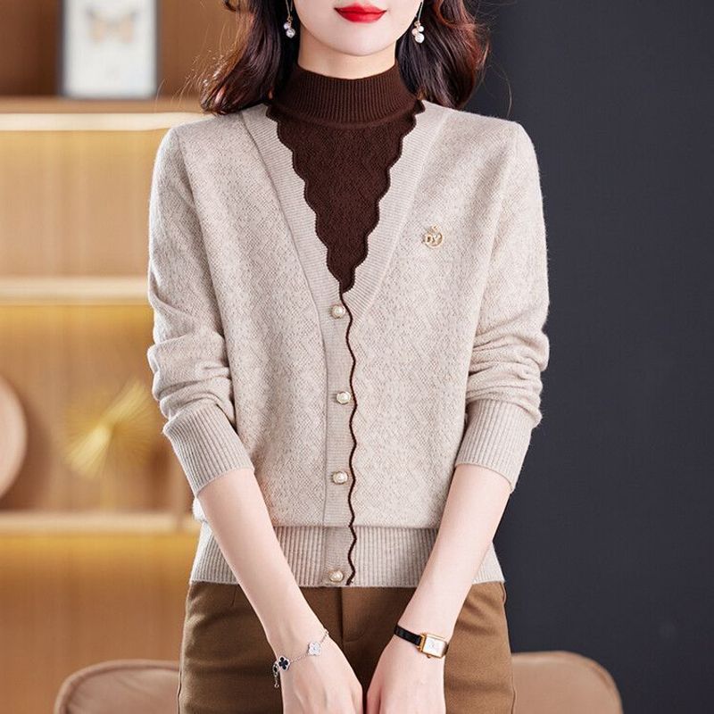 【 Cashmere Family 】 Half High Collar   Two Piece Short Wool Base Sweater Women's Loose Thick Knitted Inner_voghion.com