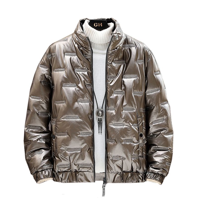 Men’s Slim-Fit Winter Coat – Glossy Stand Collar Puffer Jacket | Korean Style | Polyester Shell | Side Pockets | Stylish Quilted Design_voghion.com