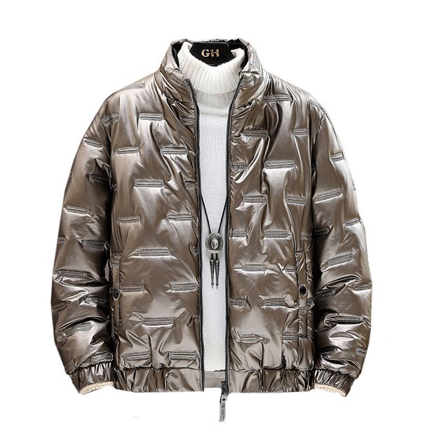 Men’s Slim-Fit Winter Coat – Glossy Stand Collar Puffer Jacket | Korean Style | Polyester Shell | Side Pockets | Stylish Quilted Design_voghion.com