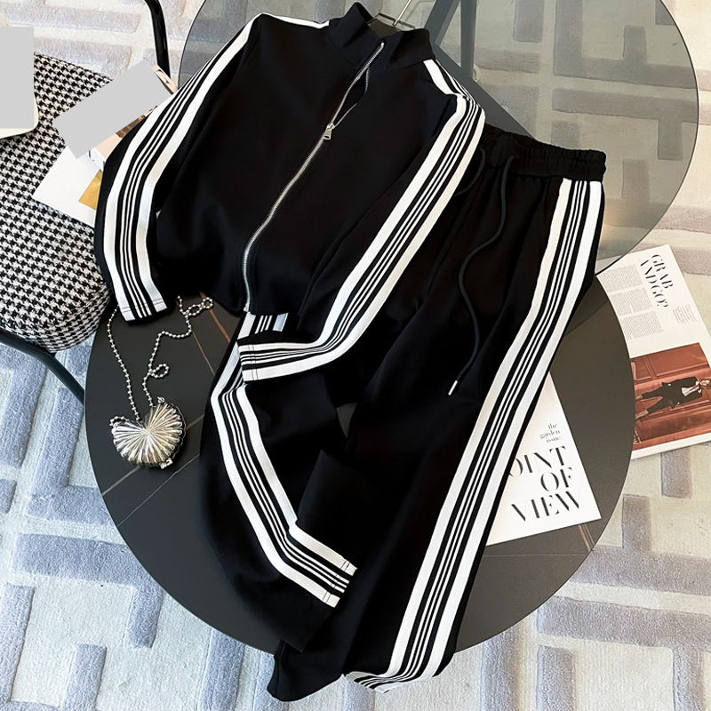 Roupas femininas esportivas casuais ternos na primavera novos populares e elegantes elegantes e idade reduzindo moda moletons ternos de duas peças_voghion.com