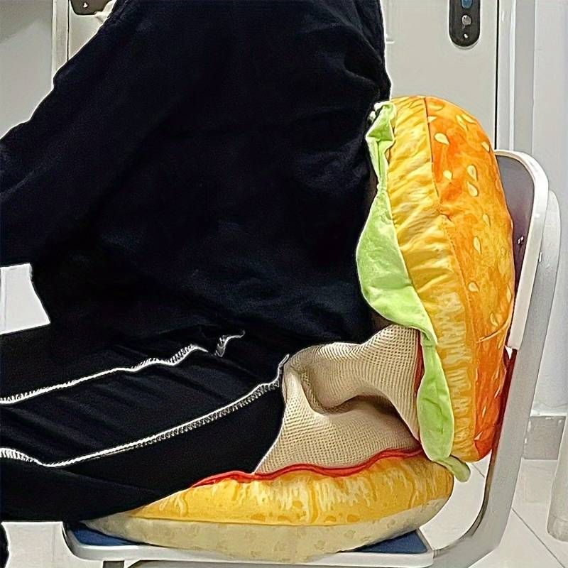 Hamburger Seat Cushion - Giant Food-Shaped Floor Pillow (12in Thick) - Soft Plush Filling For Kids/Adults - Fun Room Decor_voghion.com