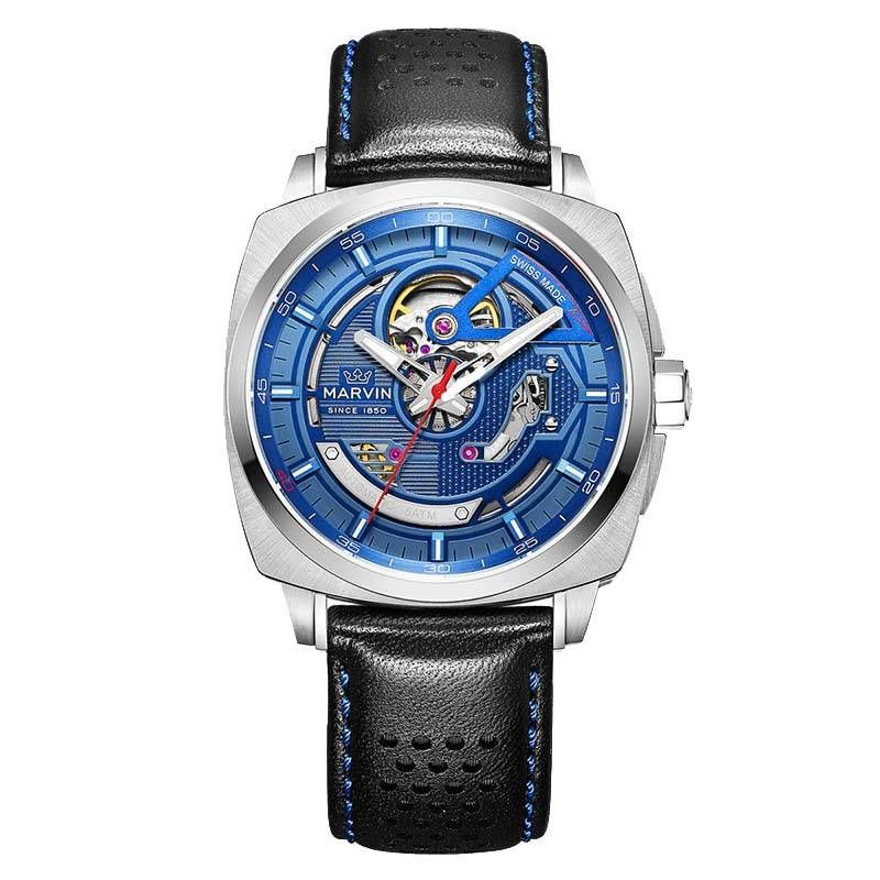 【Bestseller】Marvin Swiss Herren-Automatikuhr mit mechanischer Bewegung, Valentinstagsgeschenk für Freund oder Freundin, 42 mm, Blau M119.13.58.64_voghion.com