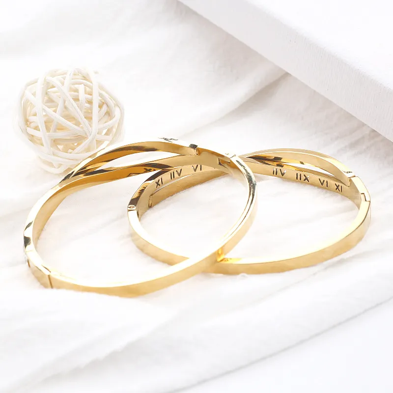 Roman Letters Titanium Steel Bracelet Hollow Female Letter Buckle Bracelet K Gold Star Bracelet_voghion.com